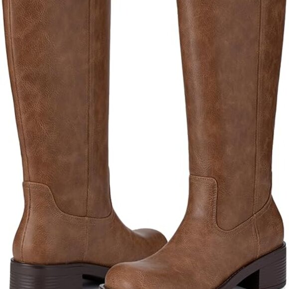 Athlefit Women's Knee High Square Toe Wide Calf Chunky Boots - Picture 4 of 6